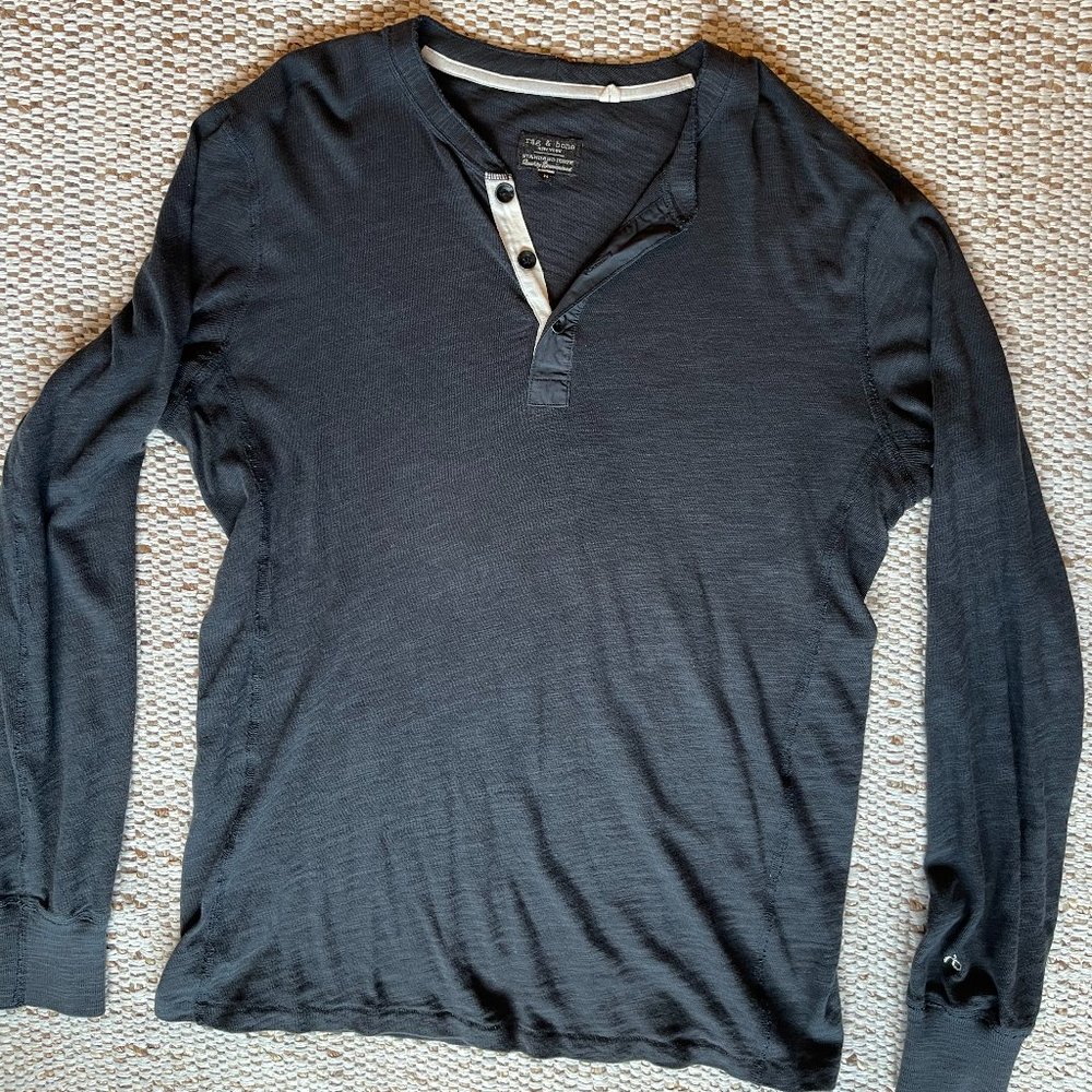 rag & bone Black Long Sleeve Henley Shirt